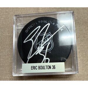 NHL Official Practice Puck Signed By Eric Boulton In Clear Display Case